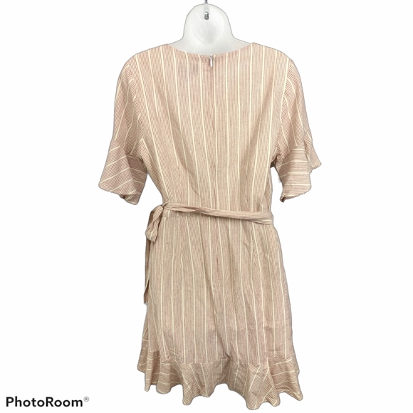 LUMIERE Wrap Dress NWT Ruffle Red Natural Beige Stripe Tie Waist Large - Picture 9 of 10
